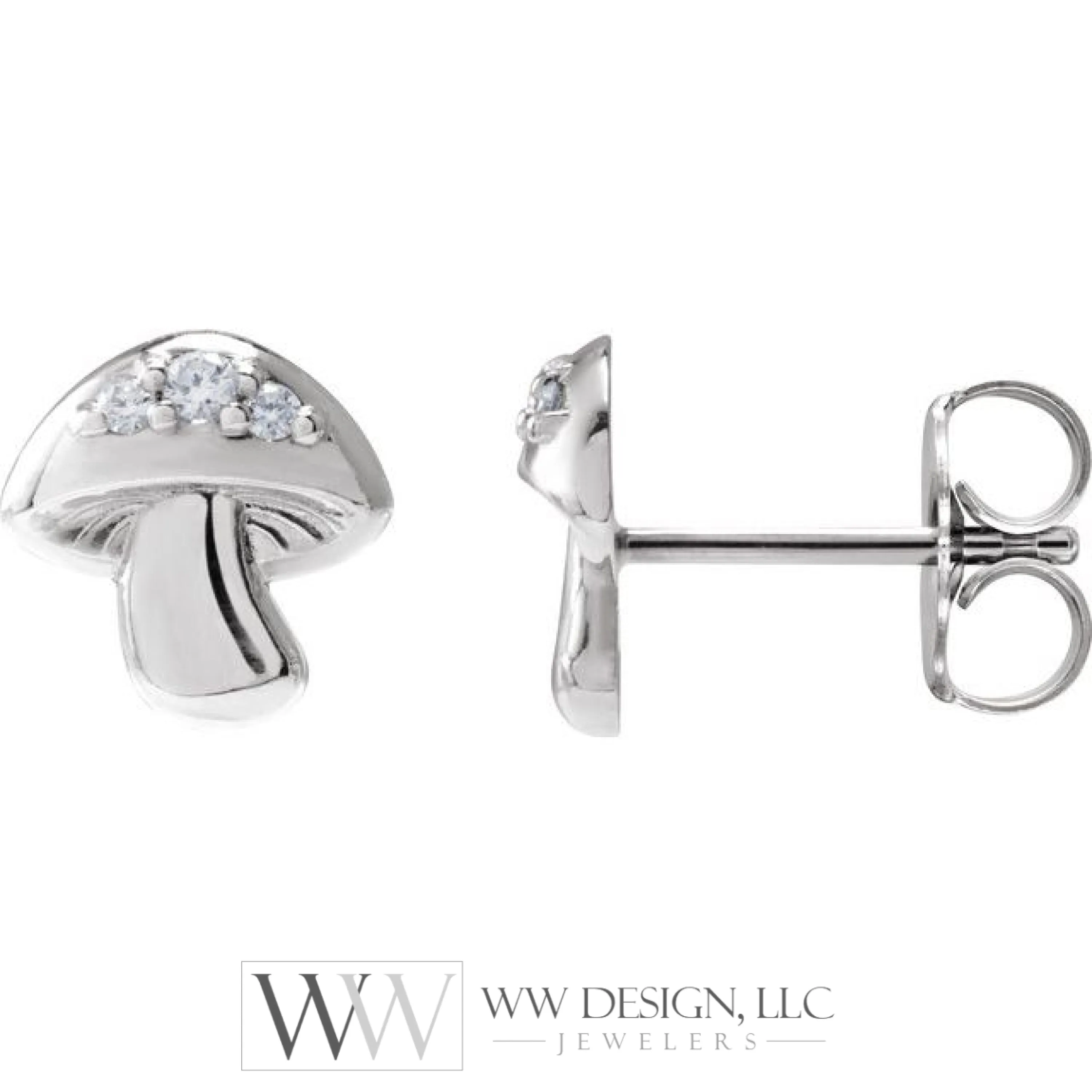 0.05 CTW Natural Diamond Mushroom Earrings - 14k Gold (Y, W or R), Platinum, or Sterling Silver