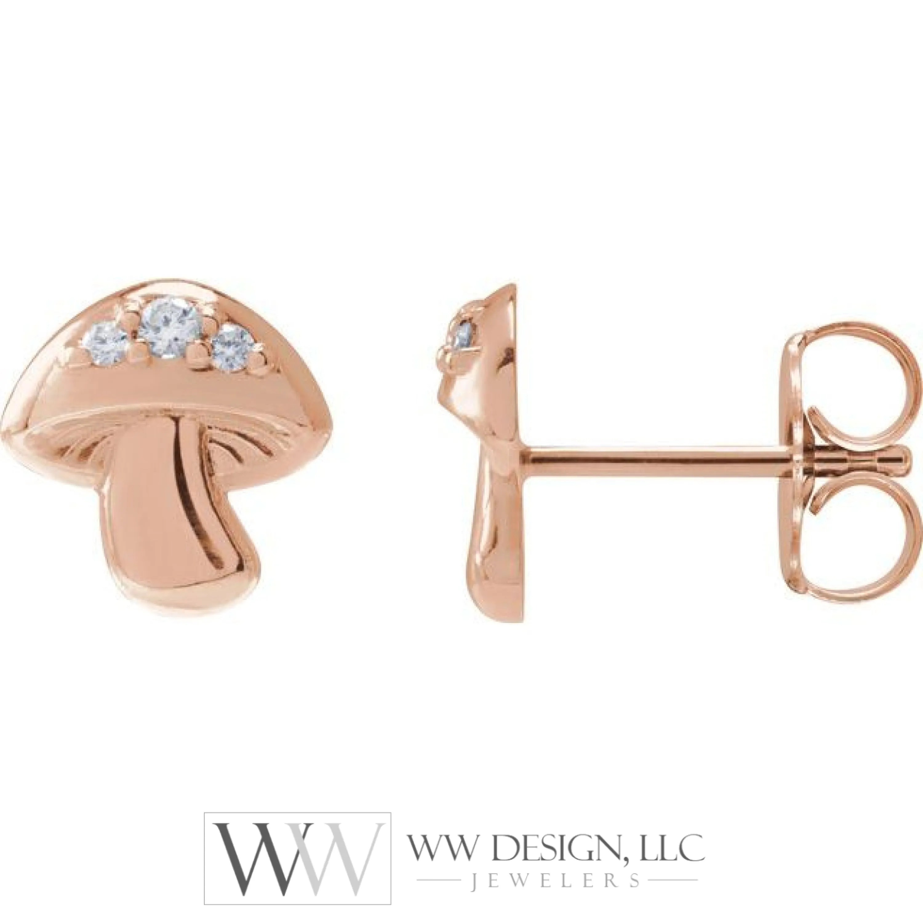 0.05 CTW Natural Diamond Mushroom Earrings - 14k Gold (Y, W or R), Platinum, or Sterling Silver