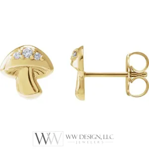 0.05 CTW Natural Diamond Mushroom Earrings - 14k Gold (Y, W or R), Platinum, or Sterling Silver