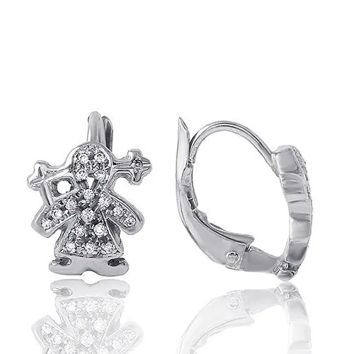 0.18ct Diamonds on a Little Girl Design Earrings in 14k White Gold Lever-back Lock
