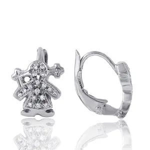 0.18ct Diamonds on a Little Girl Design Earrings in 14k White Gold Lever-back Lock