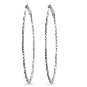 0.58ct Long Hoop Round Diamond Earrings in 18k White Gold