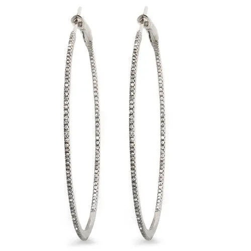 0.58ct Long Hoop Round Diamond Earrings in 18k White Gold
