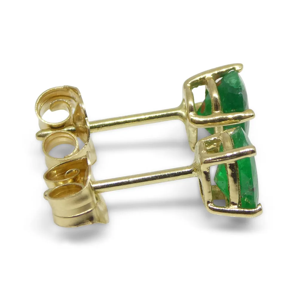 0.96ct Oval Green Colombian Emerald Stud Earrings set in 14k Yellow Gold