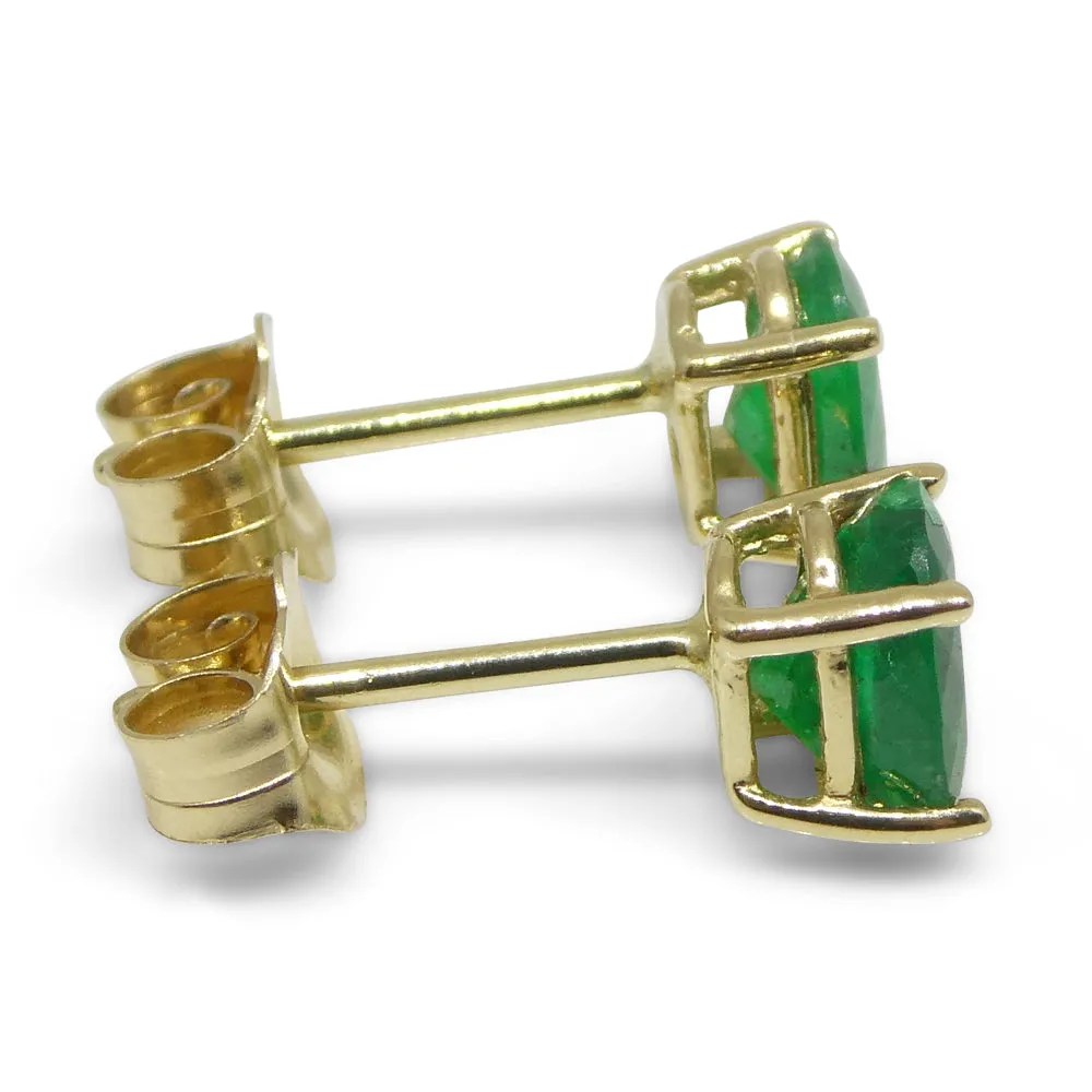 0.96ct Oval Green Colombian Emerald Stud Earrings set in 14k Yellow Gold