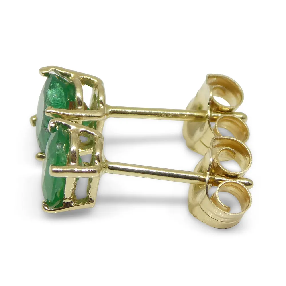 0.96ct Oval Green Colombian Emerald Stud Earrings set in 14k Yellow Gold