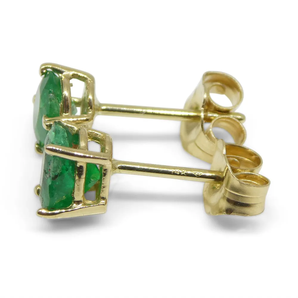0.96ct Oval Green Colombian Emerald Stud Earrings set in 14k Yellow Gold