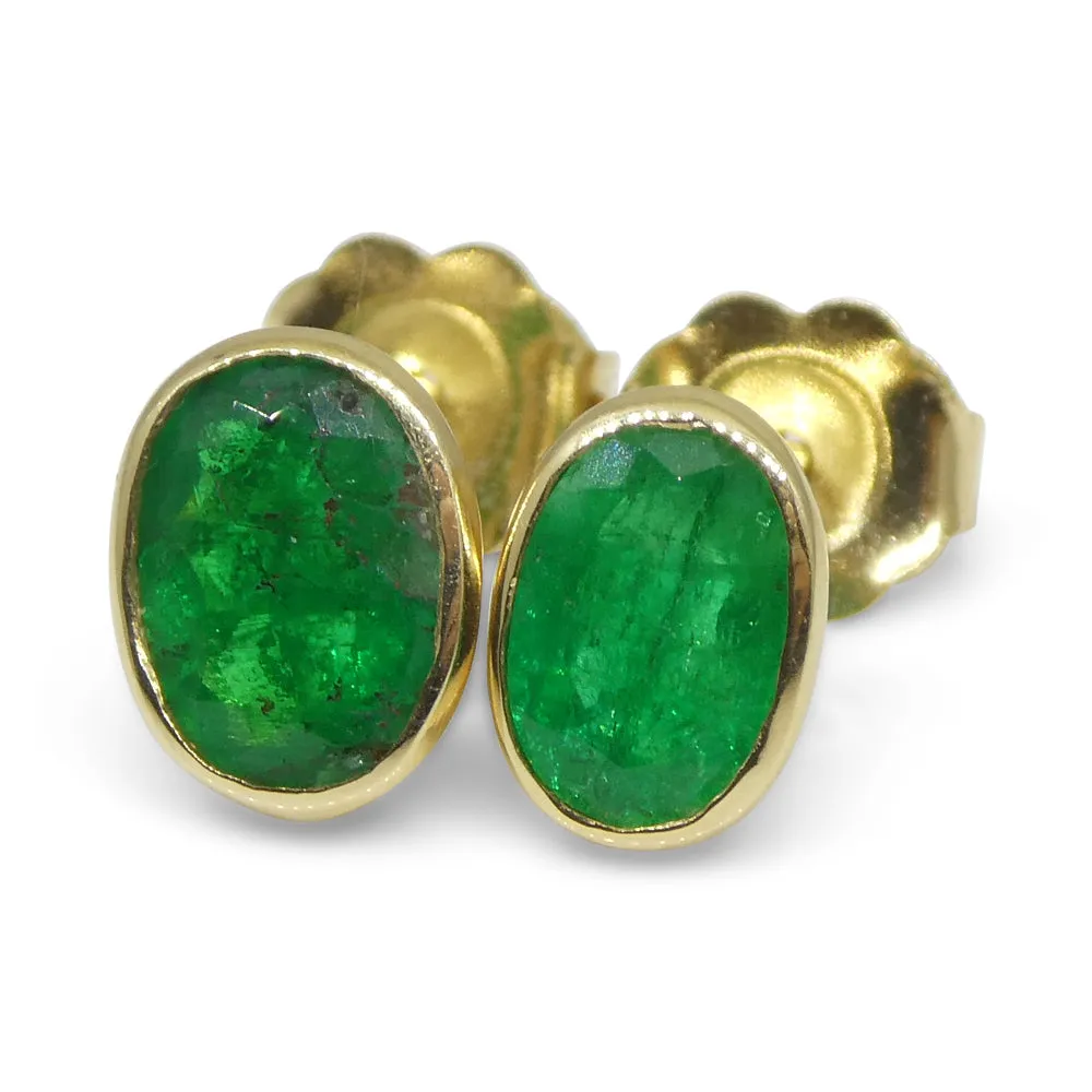 0.98ct Colombian Emerald Stud Earrings set in 14k Yellow Gold