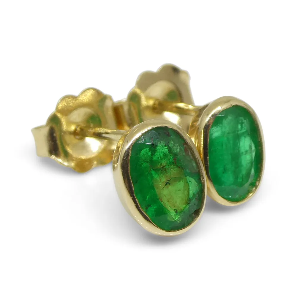 0.98ct Colombian Emerald Stud Earrings set in 14k Yellow Gold