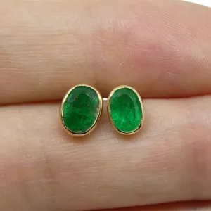 0.98ct Colombian Emerald Stud Earrings set in 14k Yellow Gold