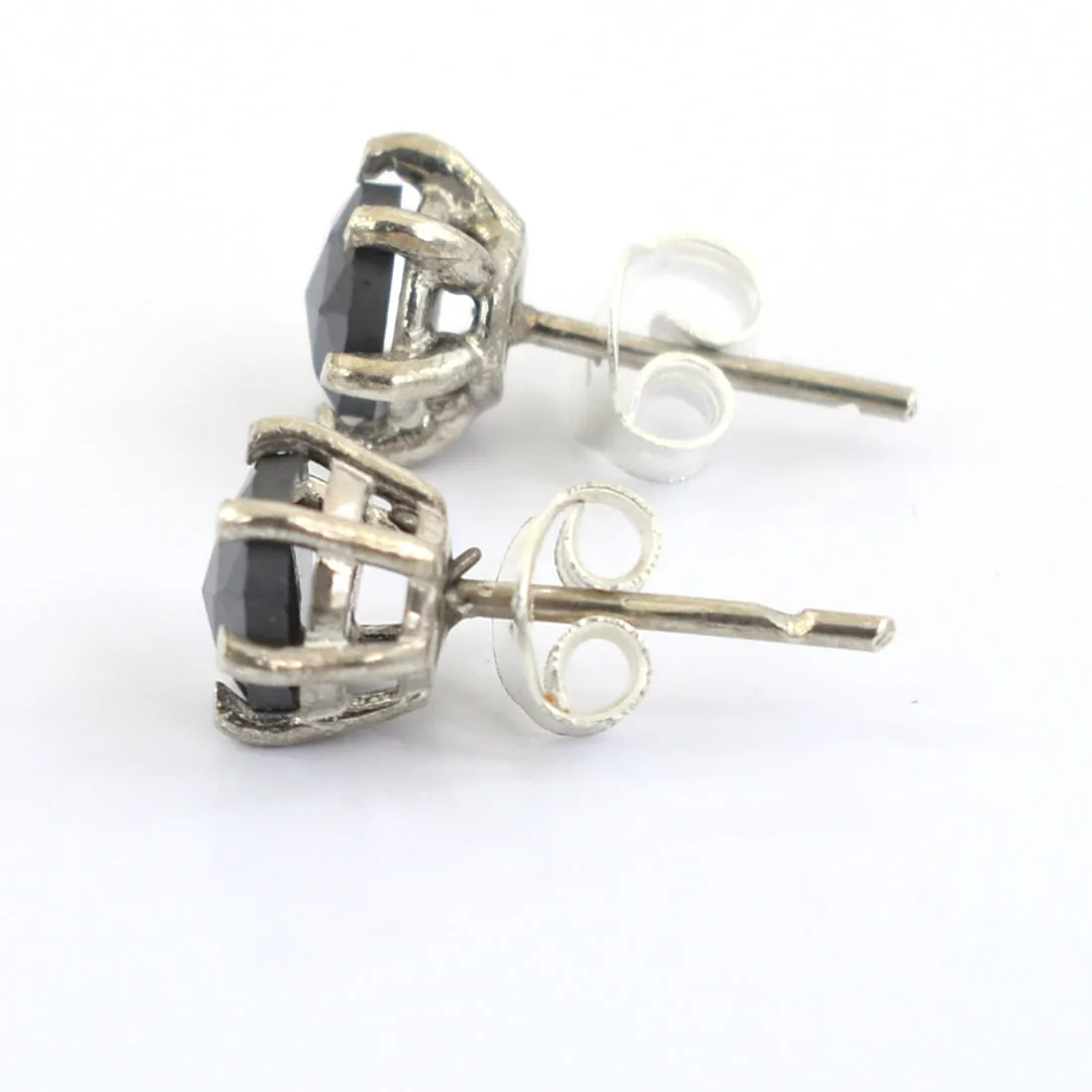 1 Ct Each, Certified Rose Cut Black Diamond Solitaire Studs in 925 Silver, Great Sparkle & Luster