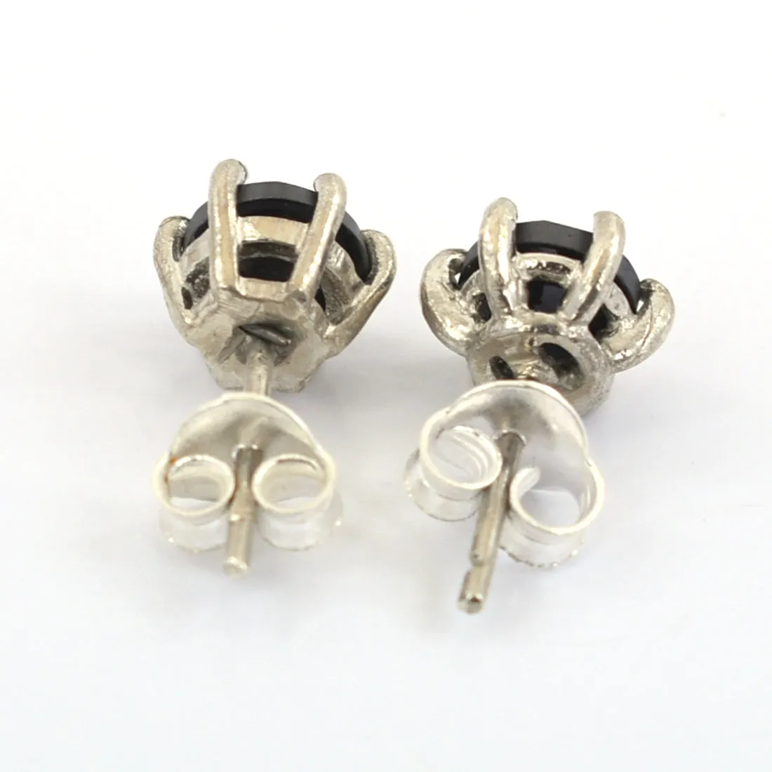 1 Ct Each, Certified Rose Cut Black Diamond Solitaire Studs in 925 Silver, Great Sparkle & Luster