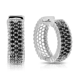 1 cttw Black Diamond Milgrain Hoop Earrings in Sterling Silver