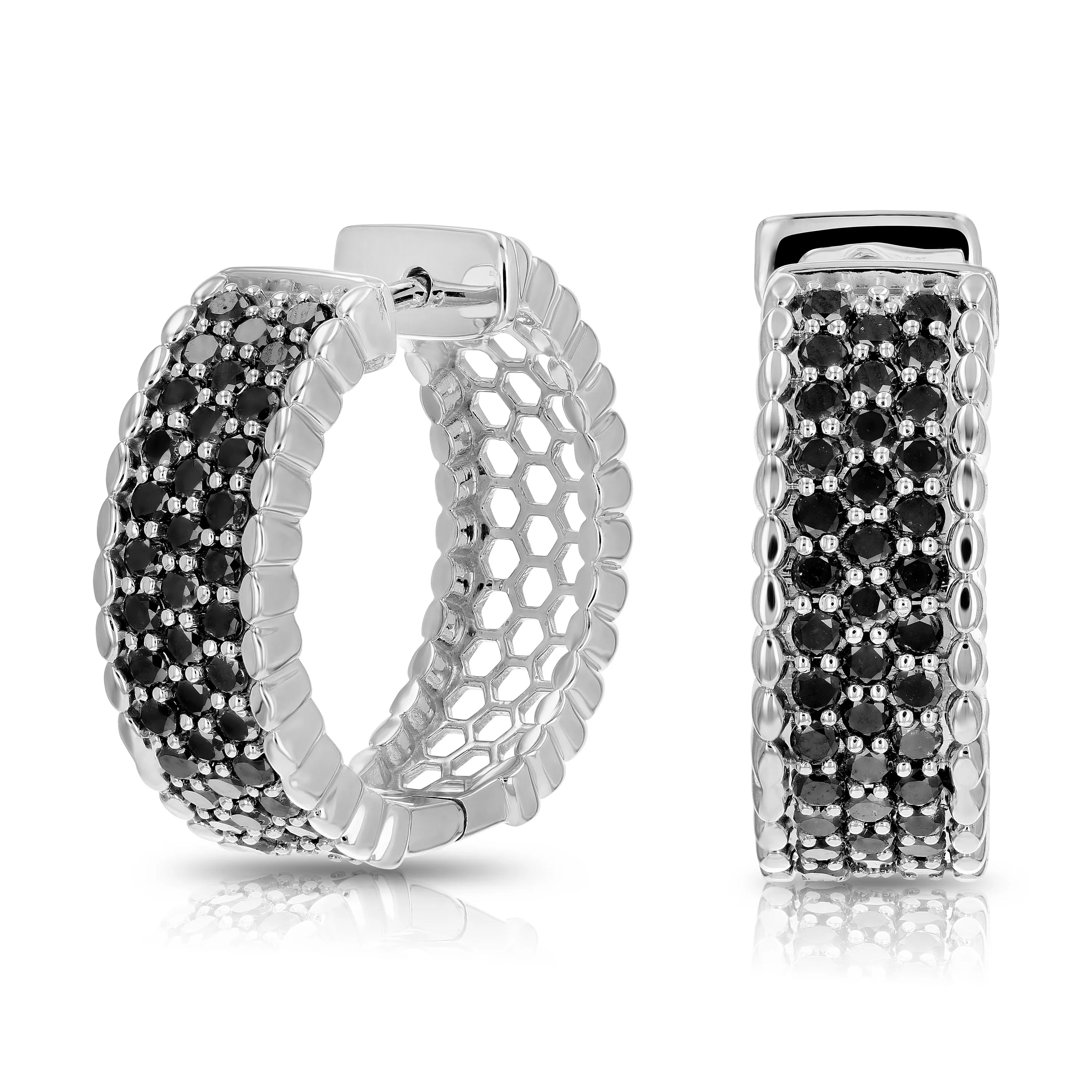1 cttw Black Diamond Milgrain Hoop Earrings in Sterling Silver