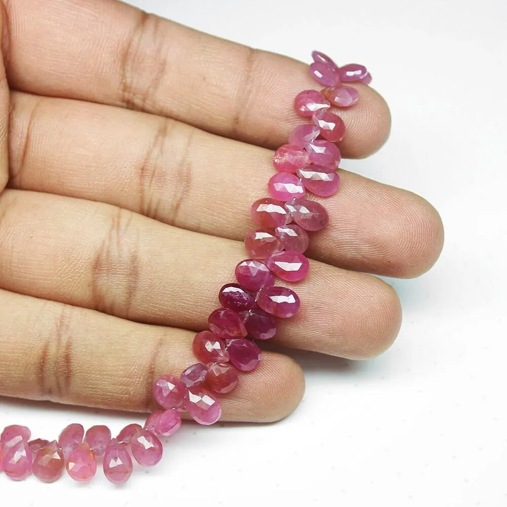 10 Beads,Finest Quality,Natural Pink Sapphire Faceted Pear Shaped Briolette,Size 9-10mm