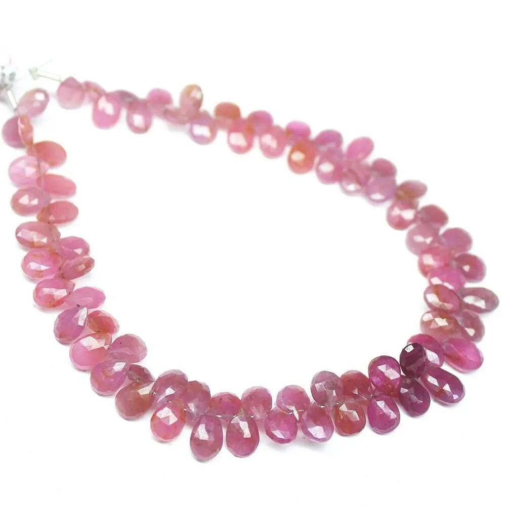 10 Beads,Finest Quality,Natural Pink Sapphire Faceted Pear Shaped Briolette,Size 9-10mm