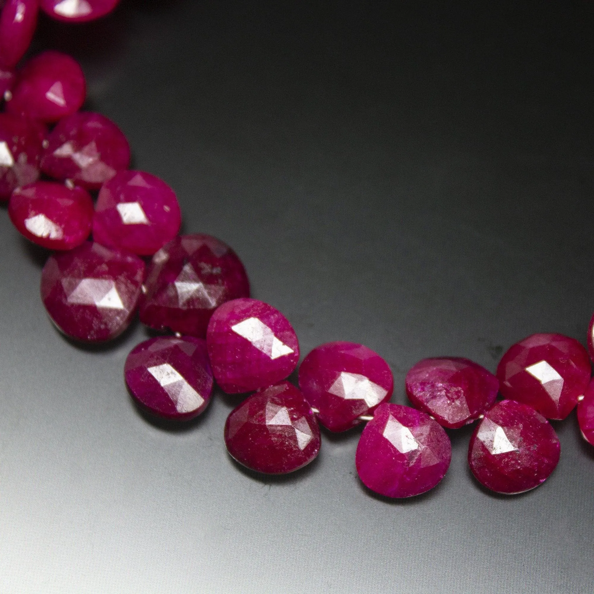10 inches, 7-12mm, Natural Blood Red Ruby Faceted Heart Drop Briolette Loose Gemstone Beads, Natural Ruby, Ruby Briolette