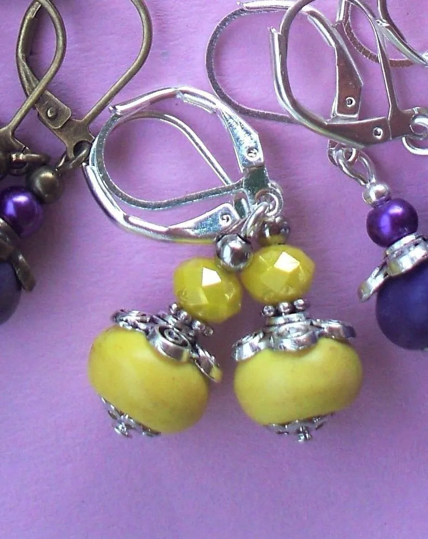 10% OFF- 2 pcs Certified Natural Emerald A*Jade Handmade A Pair of Yellow Jade Drop Earrings SP LEVERBACK
