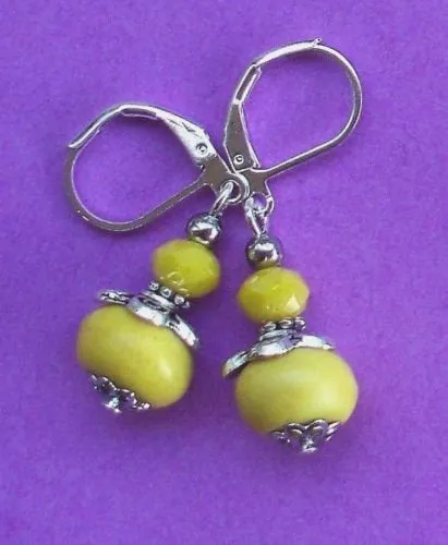 10% OFF- 2 pcs Certified Natural Emerald A*Jade Handmade A Pair of Yellow Jade Drop Earrings SP LEVERBACK