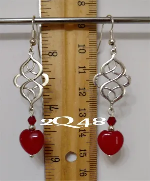 10% OFF- 2 pcs Certified Natural Jadeite Emerald A*Jade HandCarved A Pair of Red Jade Heart LOVE Dangle 925 Stamped S. Silver Hook Earrings