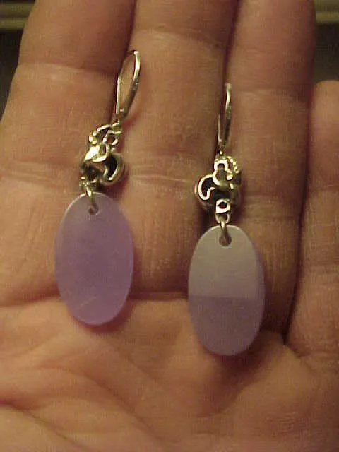 10% OFF- 2 pcs Certified Natural Lavender Jadeite Emerald A*Jade HandCarved A Pair of Lucky Oval Disc Jade HSN Amethyst Earrings