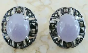 10% OFF- Vintage Certified Natural Jadeite Purple Emerald A*Jade Handcarved A Pair of Lucky Jade Stud Earrings