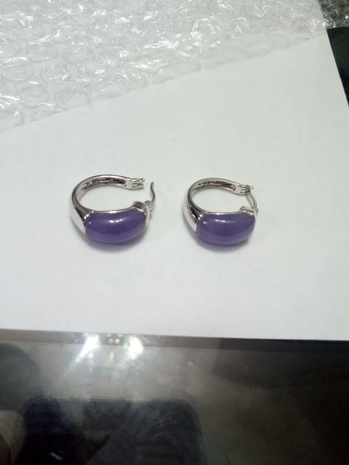 10% OFF- Vintage Certified Natural Jadeite Purple Emerald A*Jade Handcarved A Pair of Lucky Jade Stud Earrings