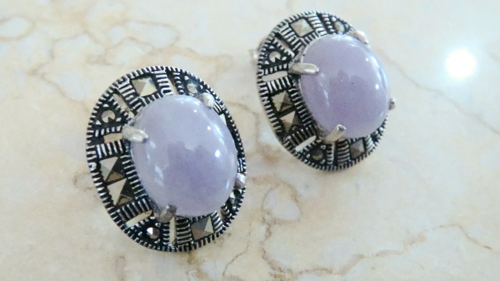 10% OFF- Vintage Certified Natural Jadeite Purple Emerald A*Jade Handcarved A Pair of Lucky Jade Stud Earrings