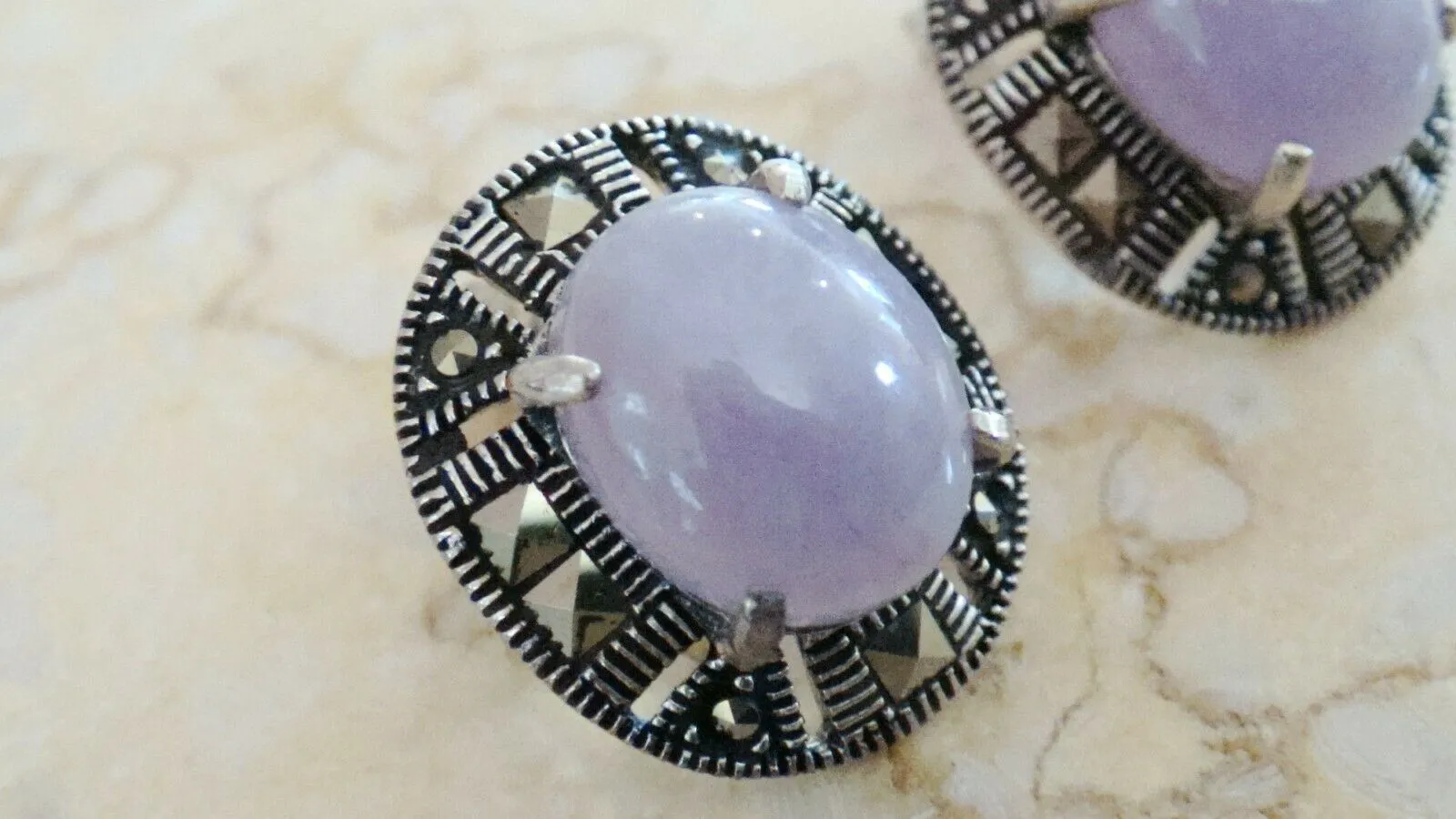 10% OFF- Vintage Certified Natural Jadeite Purple Emerald A*Jade Handcarved A Pair of Lucky Jade Stud Earrings