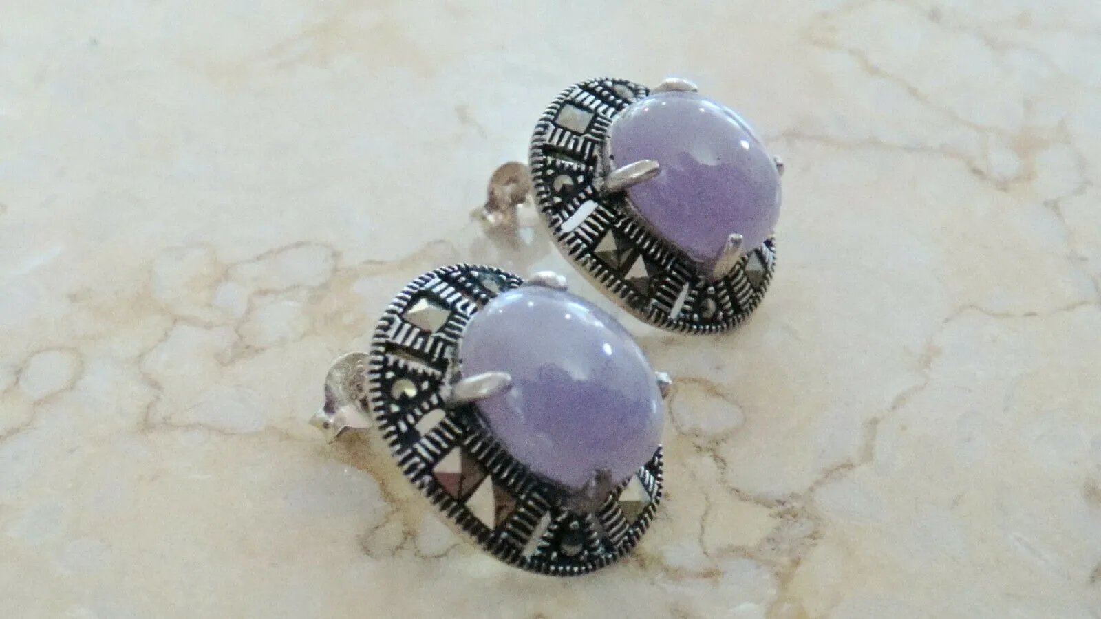 10% OFF- Vintage Certified Natural Jadeite Purple Emerald A*Jade Handcarved A Pair of Lucky Jade Stud Earrings