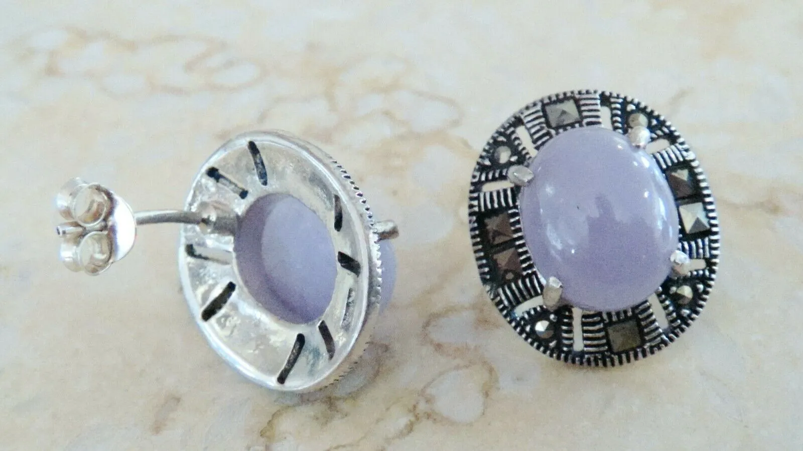 10% OFF- Vintage Certified Natural Jadeite Purple Emerald A*Jade Handcarved A Pair of Lucky Jade Stud Earrings
