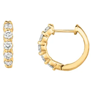 1.00 Carat Natural Diamond Hoop Earrings G SI 14K Yellow Gold