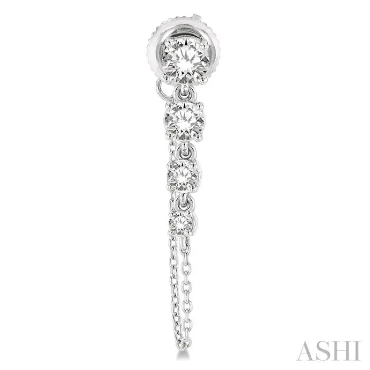 1.00 ctw Journey Round Cut Diamond Fashion Long Chain Earring in 14K White Gold