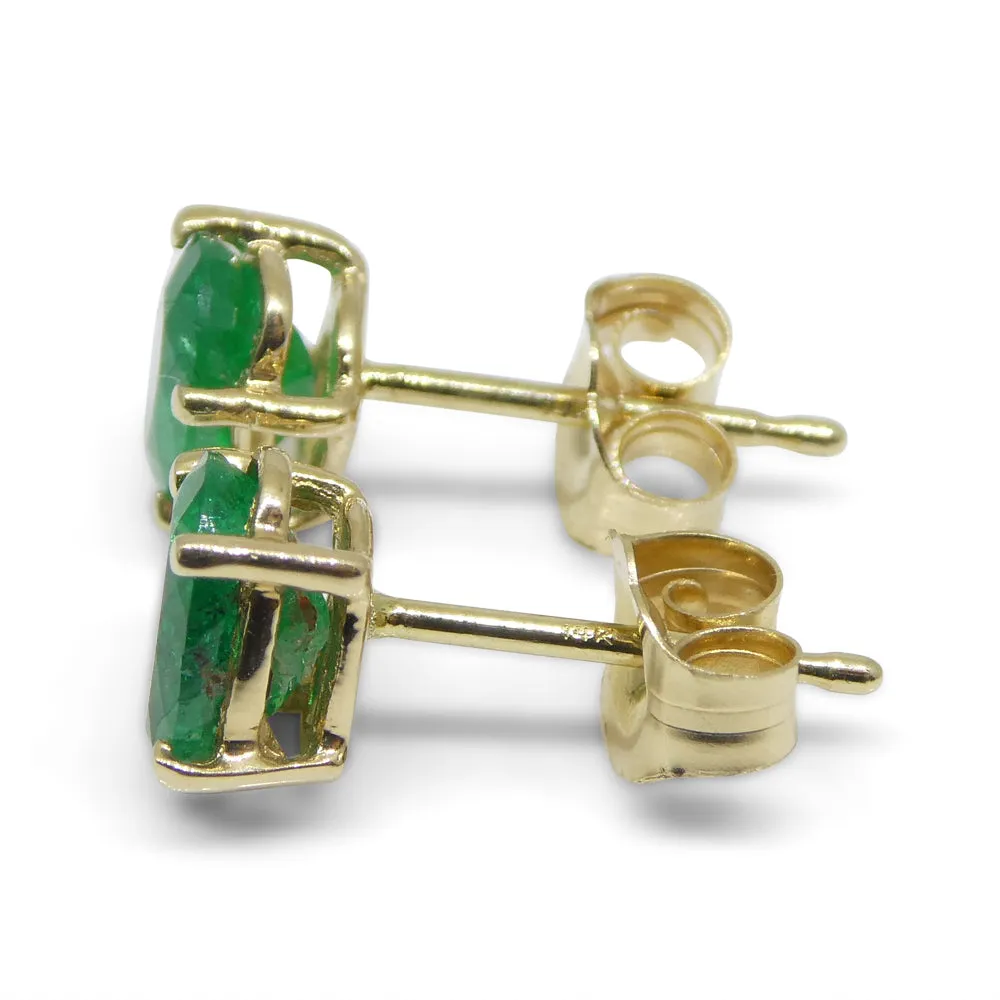 1.03ct Oval Green Colombian Emerald Stud Earrings set in 14k Yellow Gold