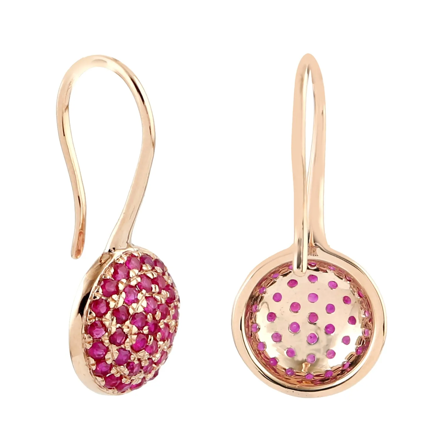 10K Rose Gold Pave Ruby Gemstone July Birthstone Ear Hook Earrings
