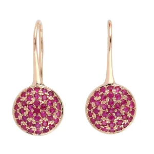 10K Rose Gold Pave Ruby Gemstone July Birthstone Ear Hook Earrings