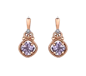 10K Rose Gold Pink Amethyst and Diamond Earrings