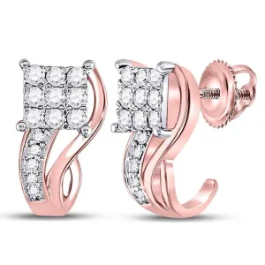 10K Rose Gold Round Diamond Square Half J Hoop Earrings 3/8 Cttw