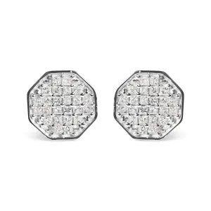 10K White Gold 7/8 Cttw Princess Diamond Composite Octagon Shaped Stud Earrings (I-J Color, I1-I2 Clarity)