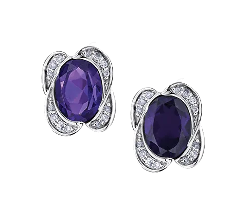 10k White Gold Amethyst and Diamond Earrings