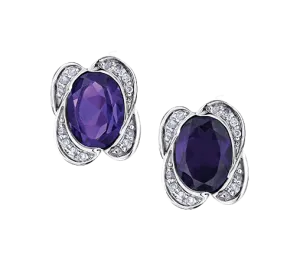 10k White Gold Amethyst and Diamond Earrings