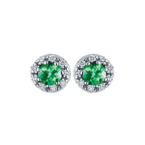 10K White Gold Emerald and Diamond Halo Stud Earrings