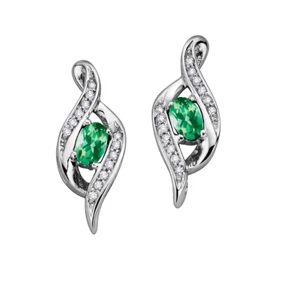 10K White Gold Emerald and Diamond Stud Earrings