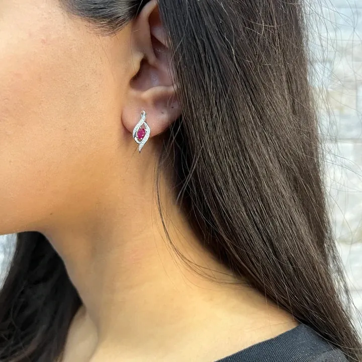 10K White Gold Emerald and Diamond Stud Earrings