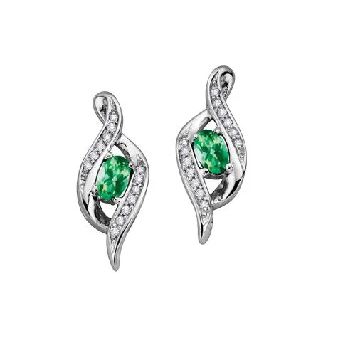 10K White Gold Emerald and Diamond Stud Earrings
