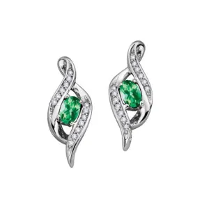 10K White Gold Emerald and Diamond Stud Earrings