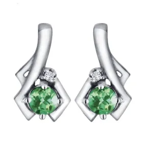 10K White Gold (May) Birthstone Emerald and Diamond Stud Earrings