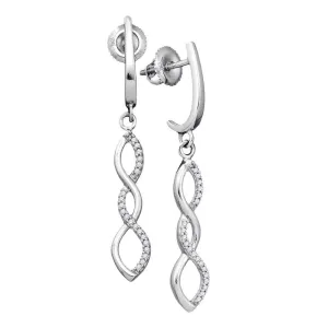 10K White Gold Round Diamond Infinity Dangle Earrings 1/8 Cttw