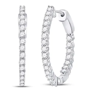 10K White Gold Round Diamond Inside Outside Hoop Earrings 2.00 Cttw