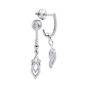 10K White Gold Round Diamond J-Hoop Dangle Screwback Earrings 1/6 Cttw